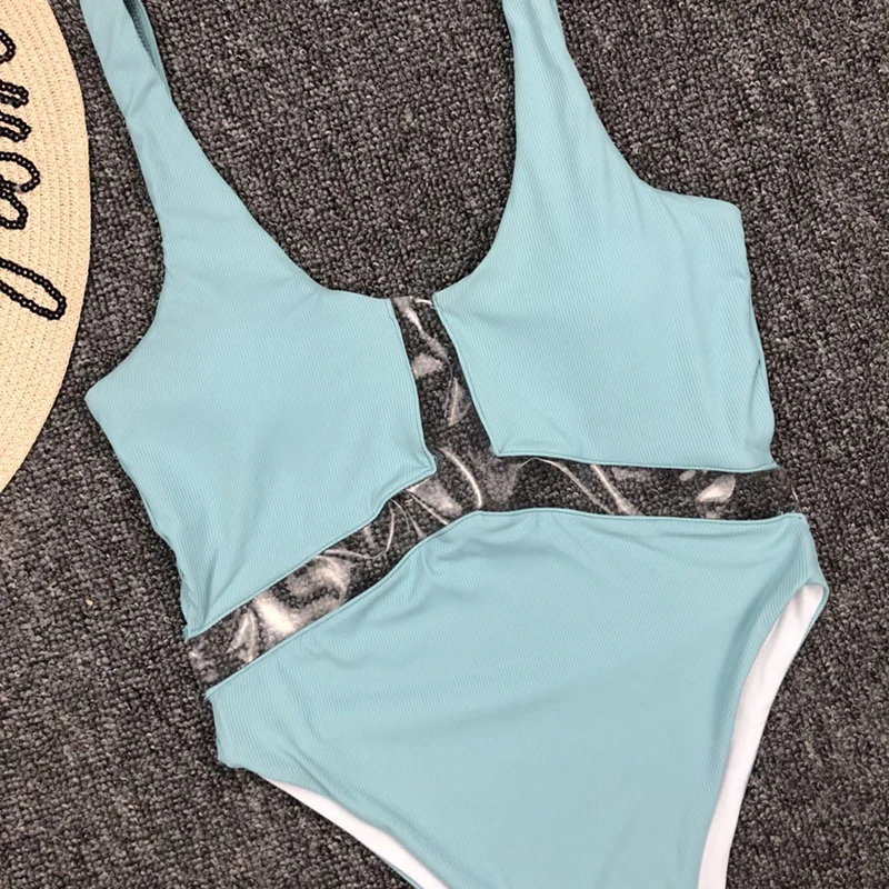

Ribbed Women Swimsuit One Piece Retro Ribbed Swimwear 2020 Women Backless Bodysuit One Piece Monokini Transparent Swim Suit New