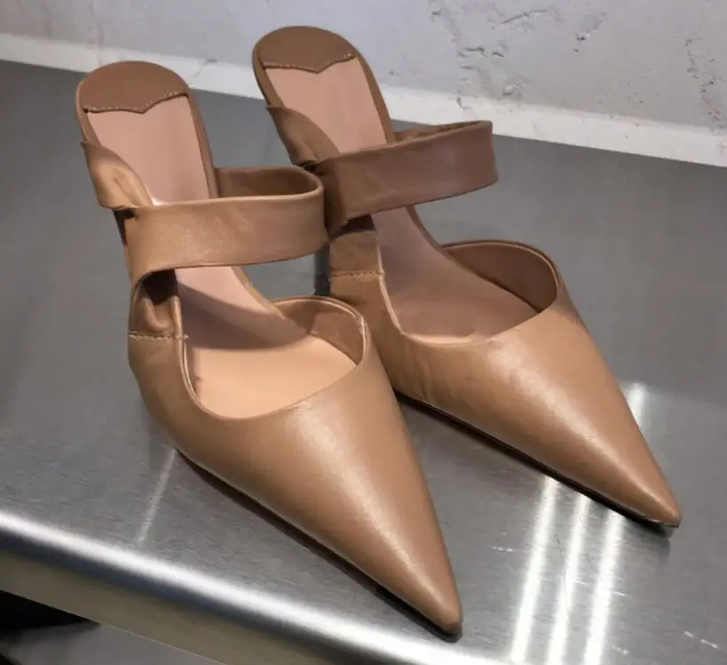 Новые женские босоножки на высоком каблуке 8 см короткие туфли с острым носком