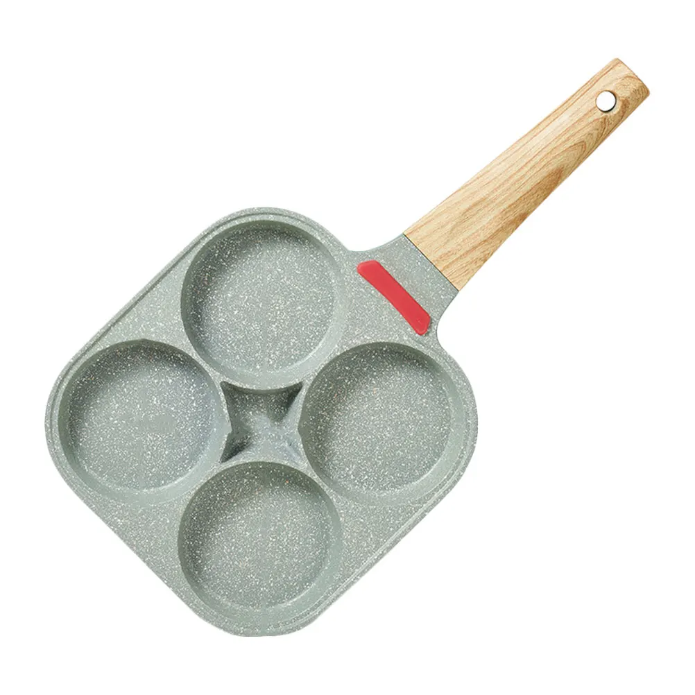 

1Pc Non-Stick Frying Pan Wooden Handle Egg Frying Pan 4 Grids Breakfast Cooking Pan (Green)