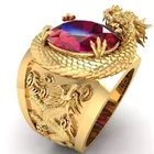 Мужское модное кольцо с резьбой по китайскому дракону золотого цвета инкрустированное красным цирконием кольцо банкетное ювелирное изделие подарок