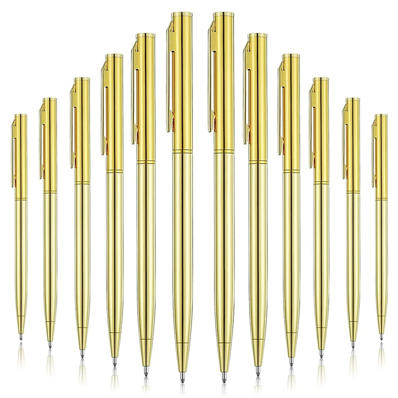 

12Pcs Metallic Ballpoint Pens Gold Color Slim Ballpoint Pens Black Ink Metal Pens for Business Office Students Teachers