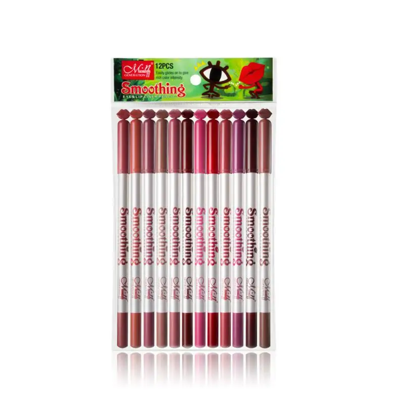 

12 Colors/set Portable Lip Liner Pencils Not Blooming Lasting Pigments Lip Liner Pen Delicate Lipstick Lip Makeup Tool Kit TSLM1