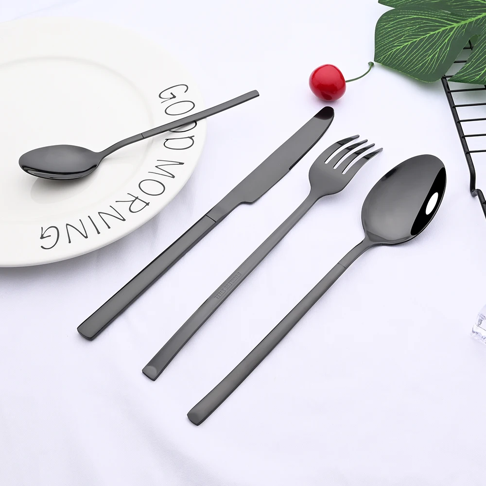

4Pcs Black Mirror Cutlery Set Stainless Steel Dinnerware Silverware Flatware Set Dinner Gold Knife Fork Spoon Tableware For Home