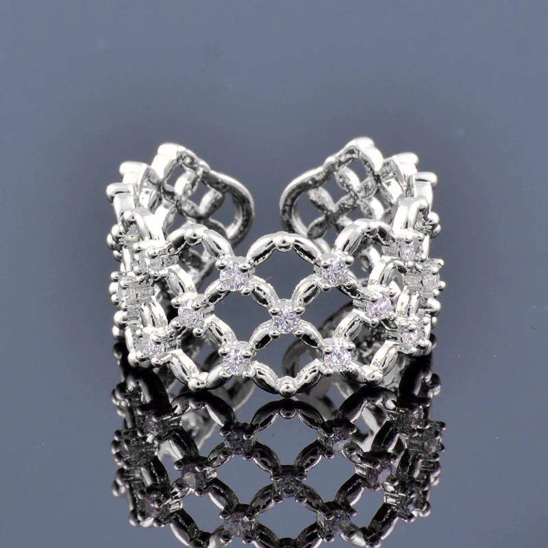 

LEEKER Classic Cubic Zirconia Hollow Mesh Open Ring for Women Rose gold silver color Wedding Rings Gift jewelry 2022 118 LK6