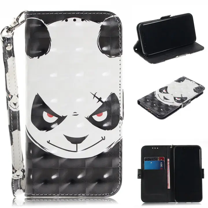 Angry Bear Чехол-бумажник с 3D узором для iphone 8 7 6 6s Plus X XR XS 11 Pro Max 5 5S se слот для карт PU кожаный чехол-книжка E26Z - Цвет: Angry Bear