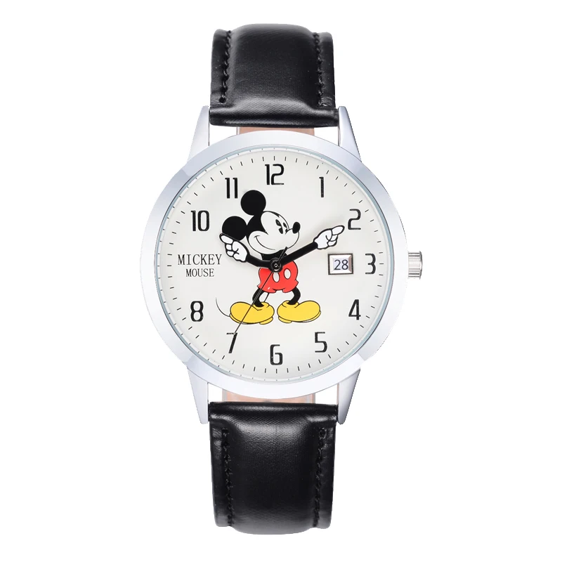 Black Big Dial Детские часы disney, детские часы, подлинный бренд, роскошные часы, Микки, повседневные модные милые кварцевые наручные часы, кожа - Цвет: Black Big Dial