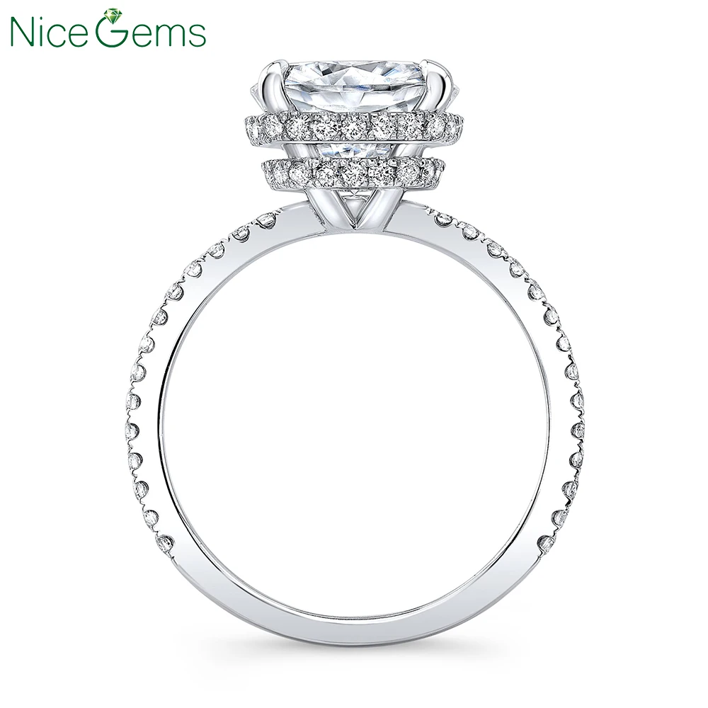 NiceGems 14 к белое золото 4.5ct 10 мм Подушка огранка FG цвет Муассанит двойной Невидимый