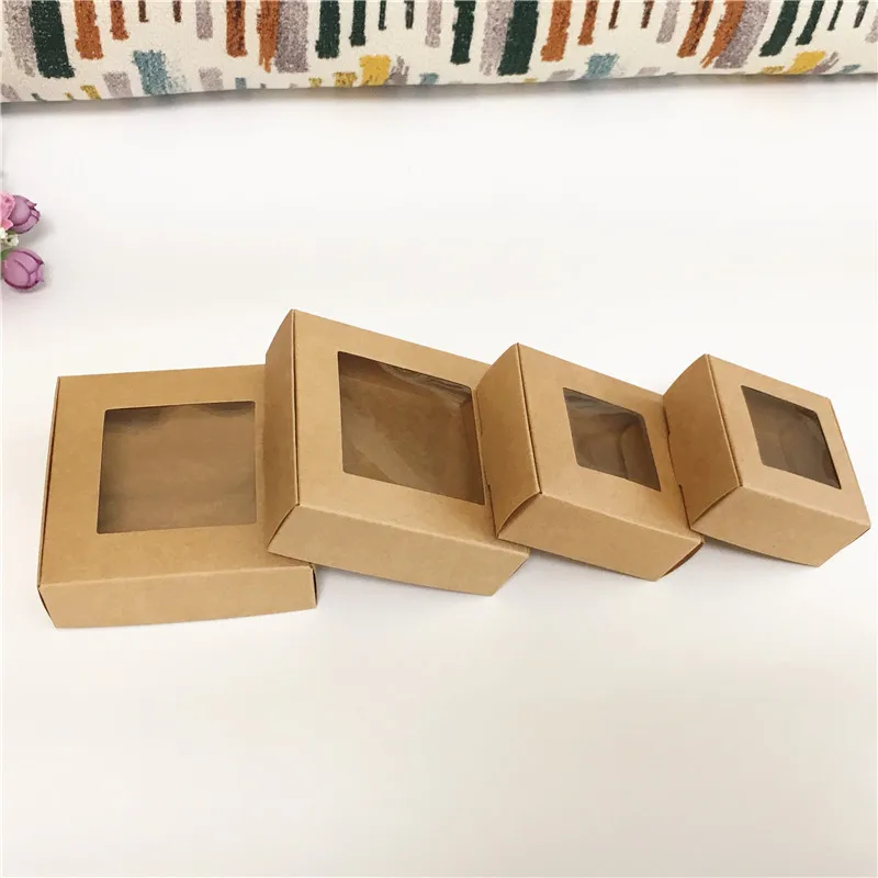 

50pcs Paper Wedding Favor Gift Box Kraft Paper Cookies Candy PVC Windows Boxes Birthday Party Supply Accessories Packaging Box