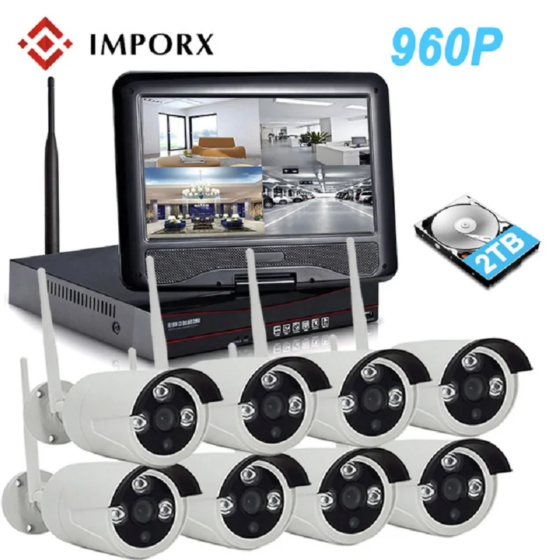 8CH 960P Беспроводной NVR комплект с 10 дюймовым ЖК экраном Wi Fi CCTV системой 1.3MP IP камерой