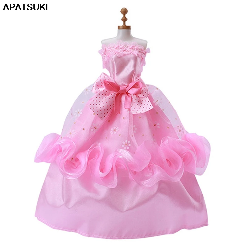 Pink Floral Fashion Doll Dresses Bowknot Dolls Clothes For Barbie Dolls Dancing Costumes 1/6 Doll Accessories Kids DIY Toys Gift