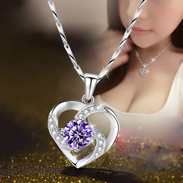 

Trendy Silver Color Women Casual Heart-shaped Pendant Necklace for Ladies Birthday Christmas Valentine Jewelry