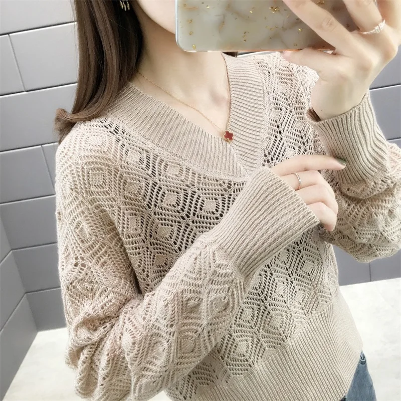 

5391 (2-й ряд в среднем строительстве) Новый свободный Яркий шелковый Трикотажный костюм с v-образным вырезом, свитер для ранней осени 46ff