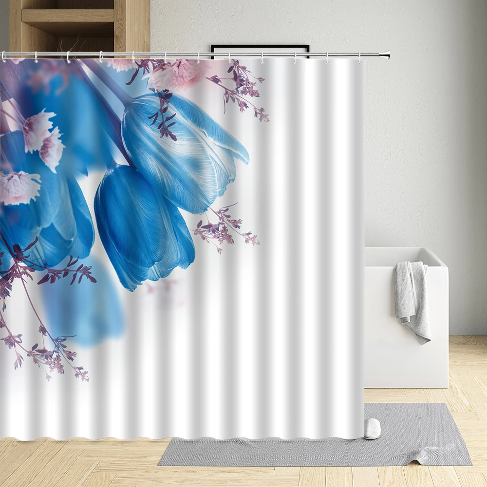 

Butterfly Flower Modern Eco-Friendly Fabric Polyester Waterproof Cloth Curtain Bathtub Decor Bath Screen With Hooks