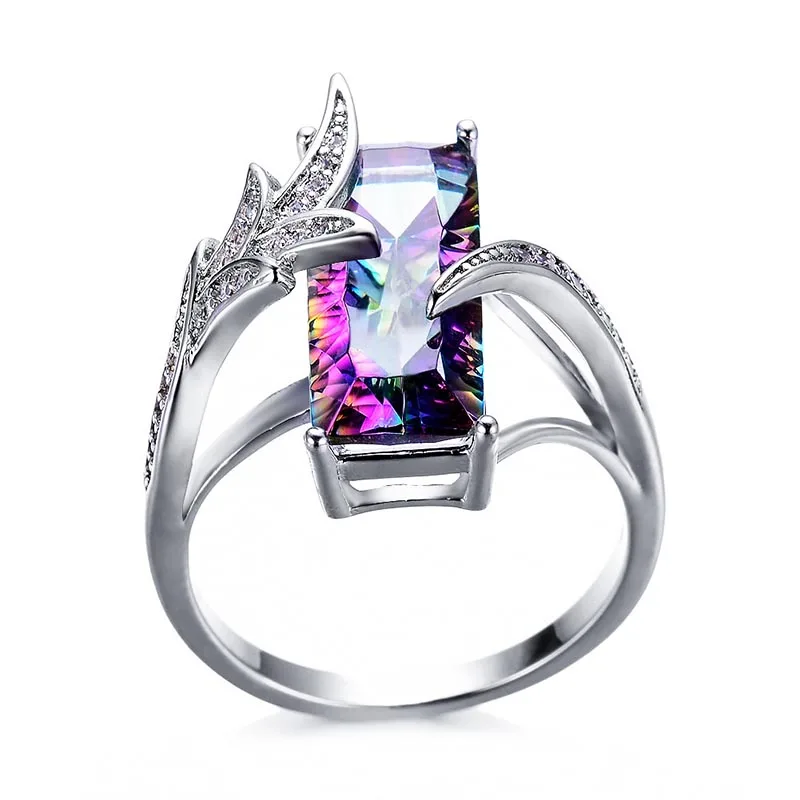 Bague Ringen кольца с радугой, мистическим топазом, драгоценным камнем, чистое 925 пробы, серебряные ювелирные изделия, свадебный подарок для женщин, размер 6-10 - Цвет камня: Silver