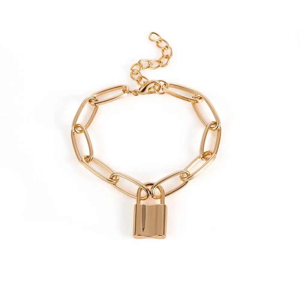 Lacteo Панк золото Цвет замок кулон браслет массивные женские модные регулируемые