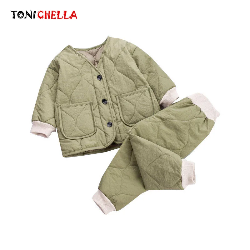 

Kids Clothes Winter Baby Boys Girls Thicken Cotton Outfit Coat Tops+Warm Pants Trouser Costume 2Pcs Children Clothing CL5695