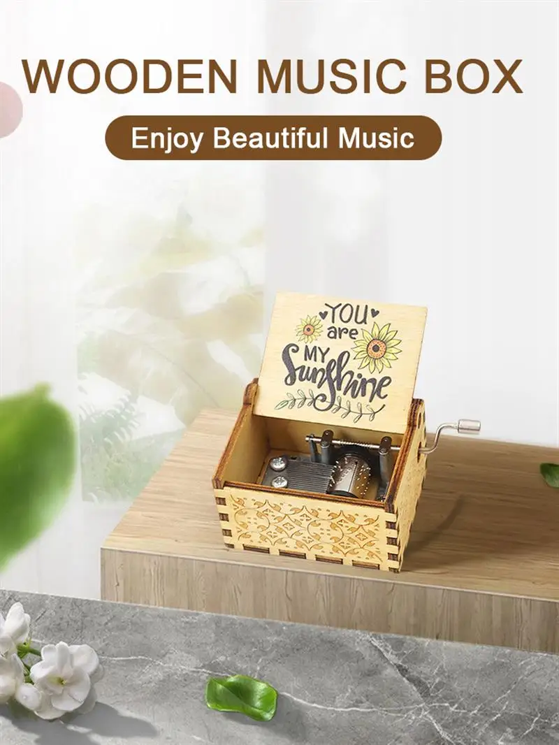 

Music Box You Are My Sunshine Hand Crank Wooden Vintage Musical Box for Birthday Christmas Valentines Day