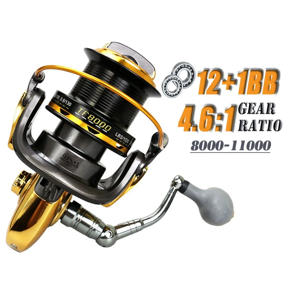 

12+1BB Large Size No-Gap Spinning Reel Metal Fishing Wheel Distant Shot Saltwater Fishing Carp Casting Reels