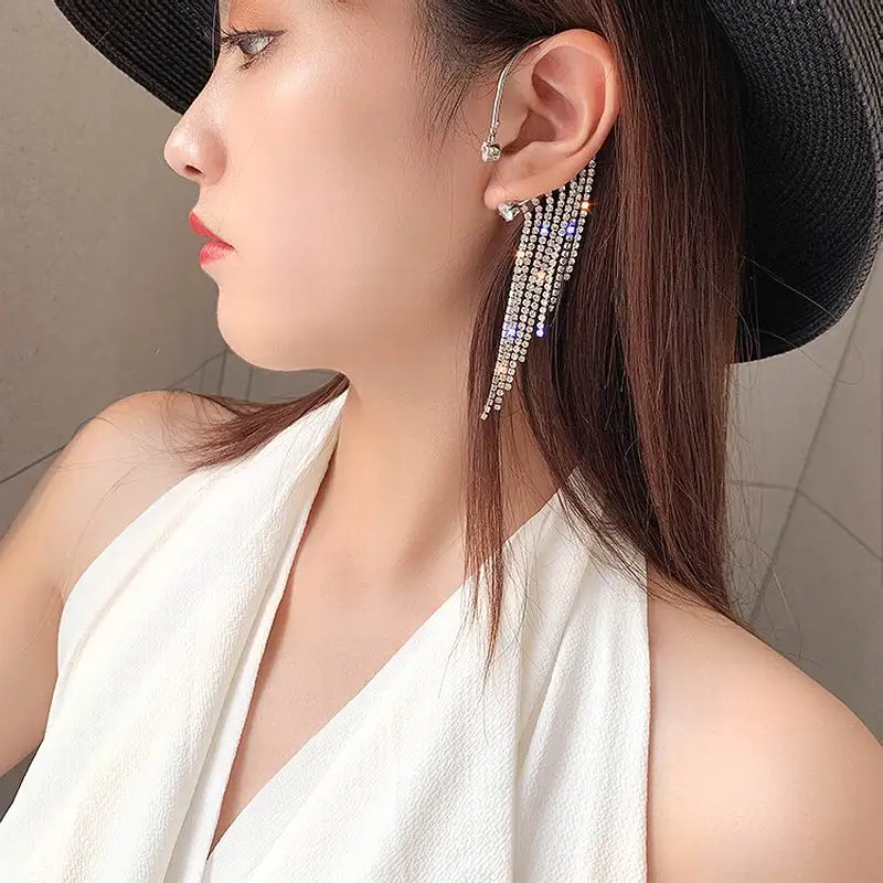 

1pc Shinning Rhinestone Tassel Hanging Earrings With Crystals 2019 New Classic Jewelry Pendientes