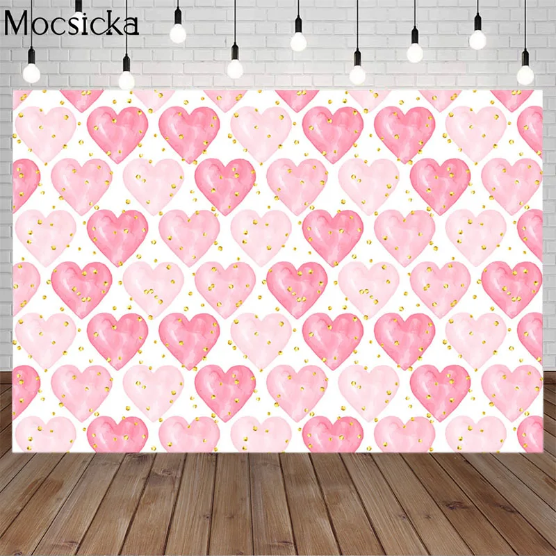

Valentine Photography Background Pink Love Heart Gold Glitter Step And Repeat Backdrop Child Portrait Photo Studio Cake Smash