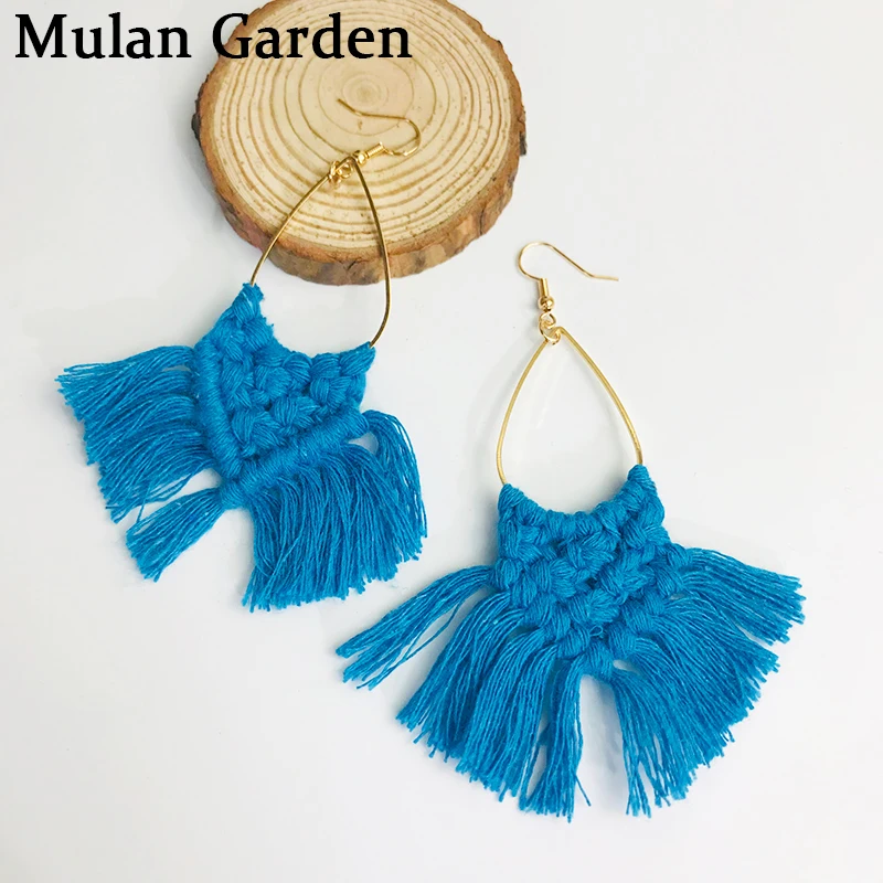 M &amp G модные новые Бохо ручной работы Плетение макраме кисточкой серьги перо