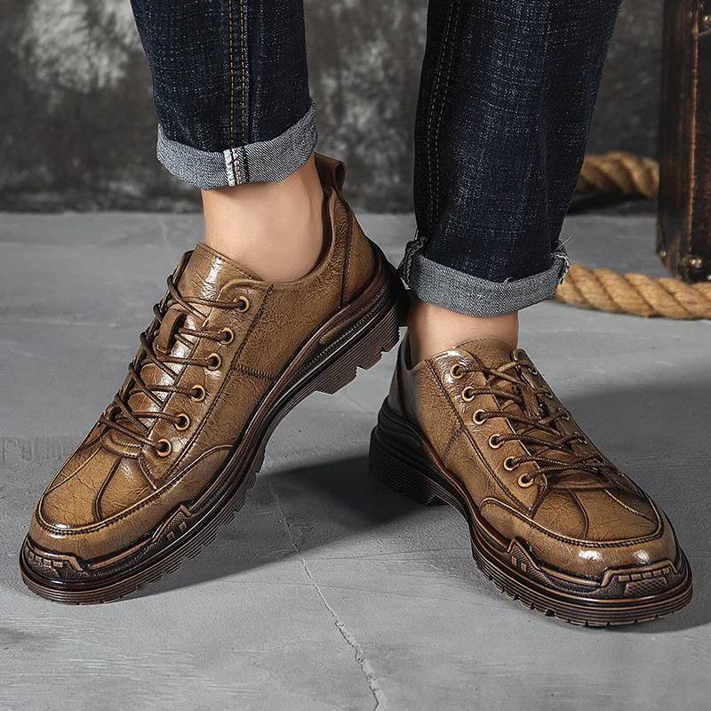 Мужские модельные туфли из натуральной кожи с перфорацией в винтажном стиле |