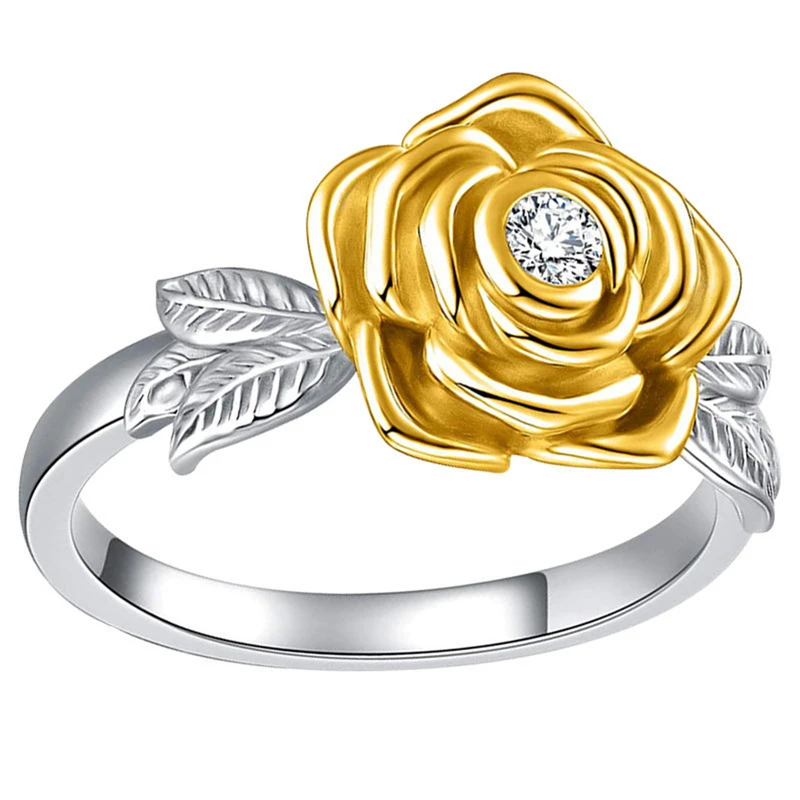

1PC Women Ring Gold Rose Garden Flower Leaves Open Ring Resizable Finger Rings For Women Valentine's Day Gift Jewelry