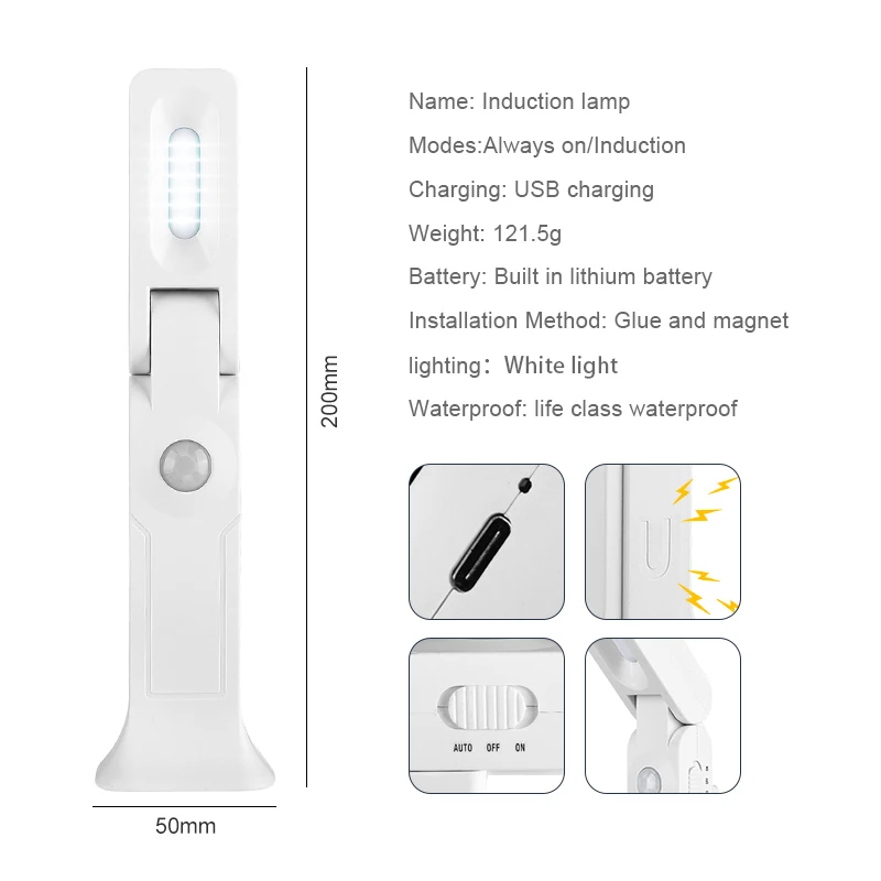 

Home Motion Sensor Wall Night Lights LED Usb Rechargeable Energy-saving Bedroom Washroom Stairs Body Induction Lamp Waterproof