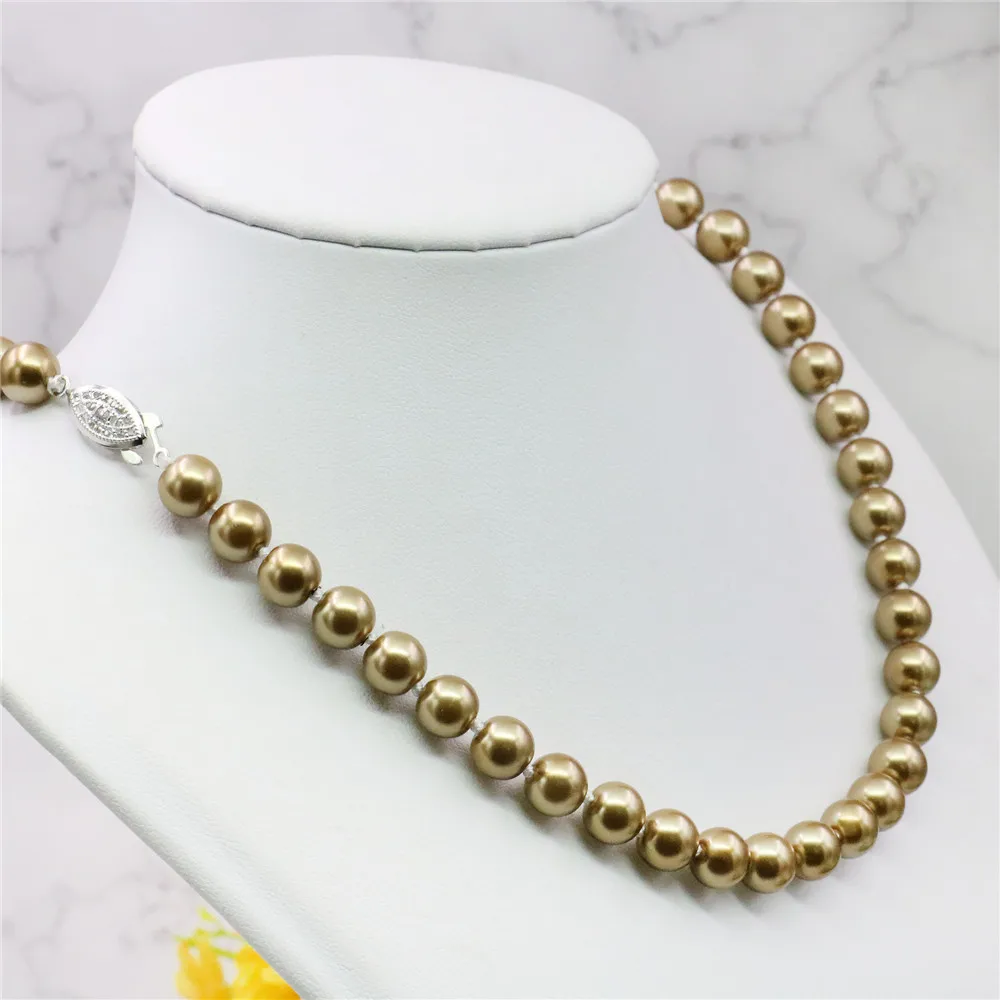 2021 8mm Silvercolor Champagne South Sea Shell Pearl Necklace Jewelry Rope Chain Beads Natural Stone (Min Order1) | Украшения и