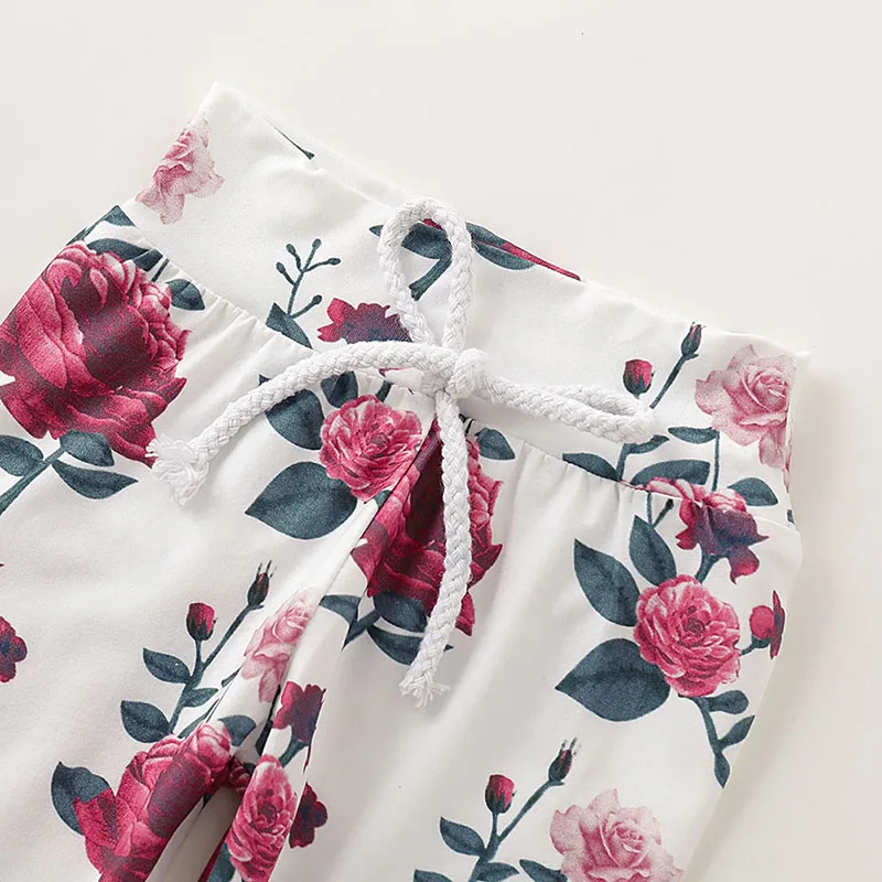 

Fashion Autumn Baby Girls Clothes Long Sleeve Flower Print Cotton Hoodie Sweatshirt Tops+Pants Set