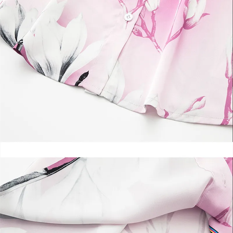 

Silk Shirt Women 2021 Summer New Fashion Blouse Women Polo-Neck Sleeveless Printing Chiffon White Basic Women Tops and Blouses