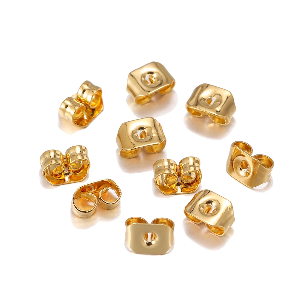 

50pcs Gold Stainless Steel Ear Studs Back Earring Stopper Earrings Back Plug Settings For DIY Jewelry Findings Making Supplies