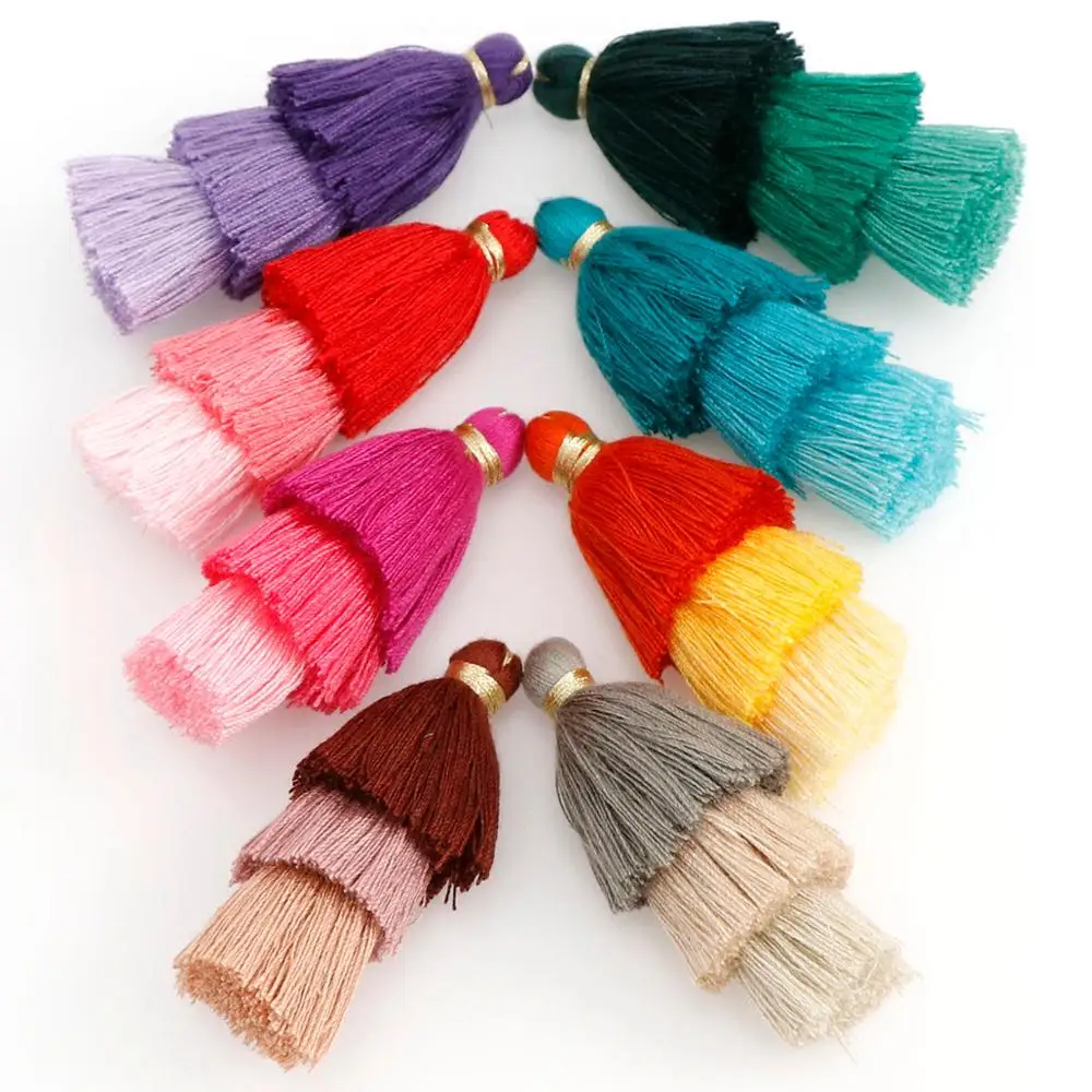 2 шт. 7 см трехслойная градиентная хлопковая нить кисточка для брелока подвесная