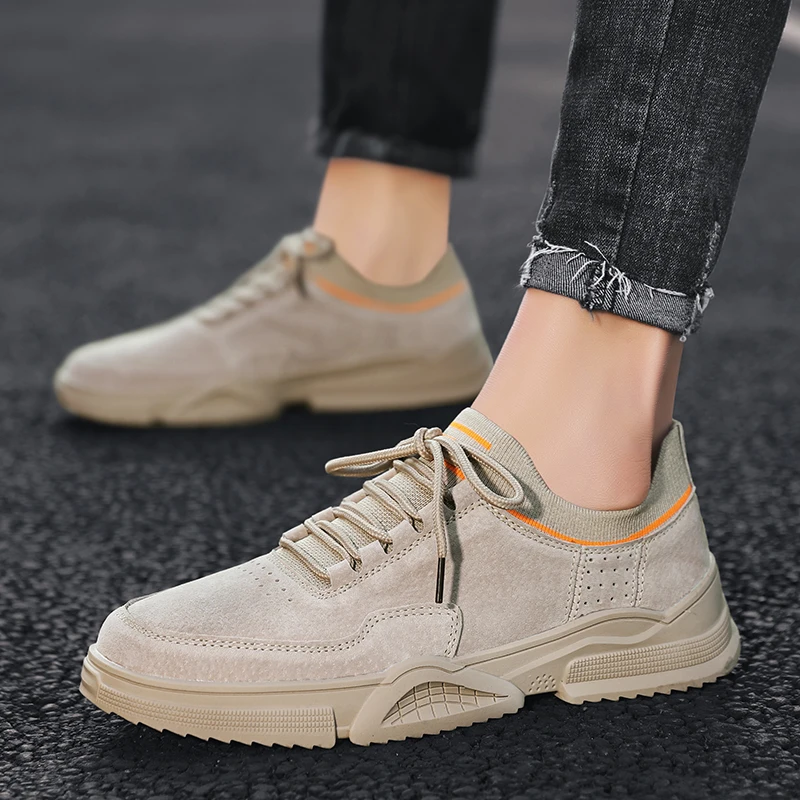 

Genuine Leather Sneakers Mens Casual Shoes Breathable fahsion Outdoor Sneakers Male Lightweight Lace-up Flats Shallow Fit Shoes