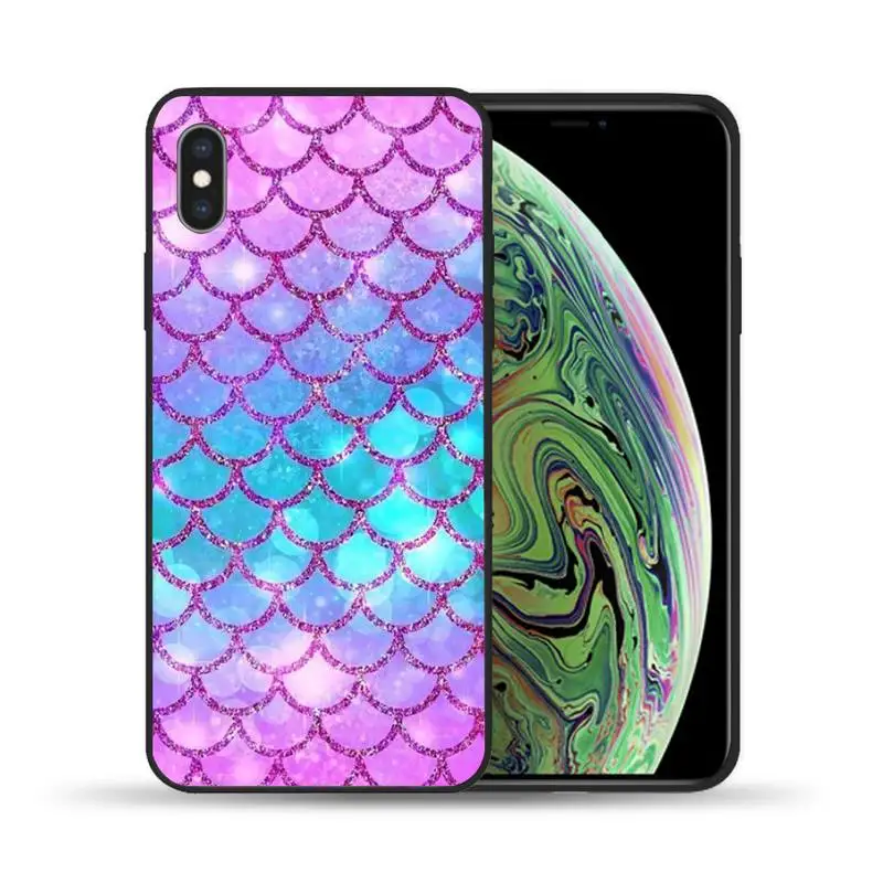 

Mermaid Tail Scale Phone Case For iphone 7 8 plus x xr xs 11 12 mini pro max Black Soft nax fundas cover