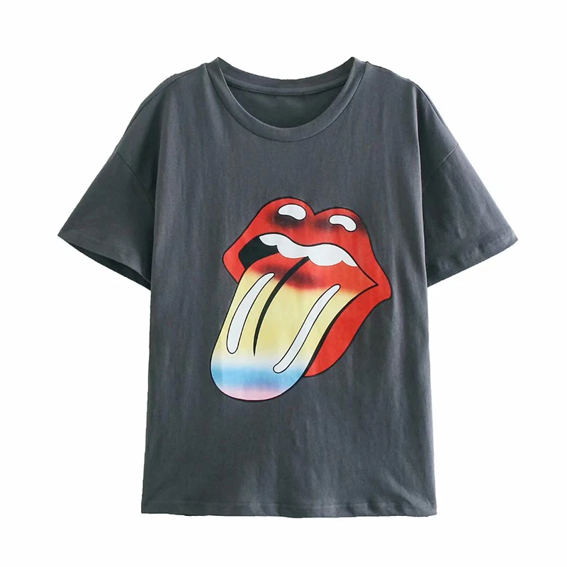 

2021 Summer Women T-Shirts Tongue Printed Female Tops Loose Shorts Sleeve Cotton O-neckT-shirt Harajuku Tops Tee Cute Tshirts