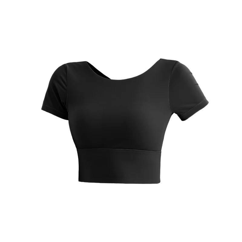 Short Sleeve Yoga Shirts Women With Chest Pad Breathable Gym Tops Fitness Running Workout Back Top Yoga Clothes Sport Wear Mujer