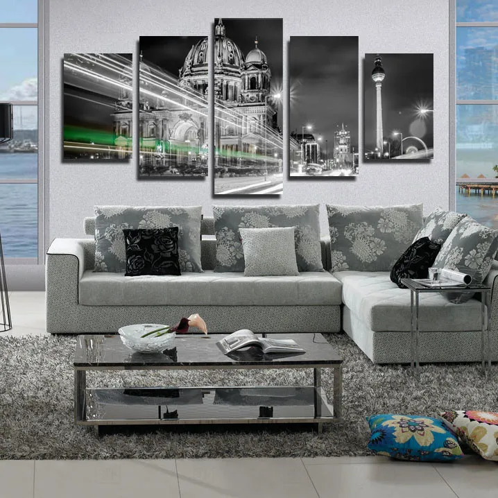 

Modern Home Decor Wall Artwork HD Prints 5 Set City View Canvas Painting Poster Modular Pictures Room Decoration
