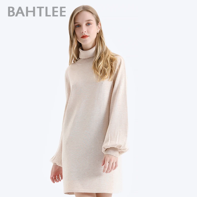 Зимние женские шерстяные пуловеры BAHTLEE с высоким воротником свитер вязаный