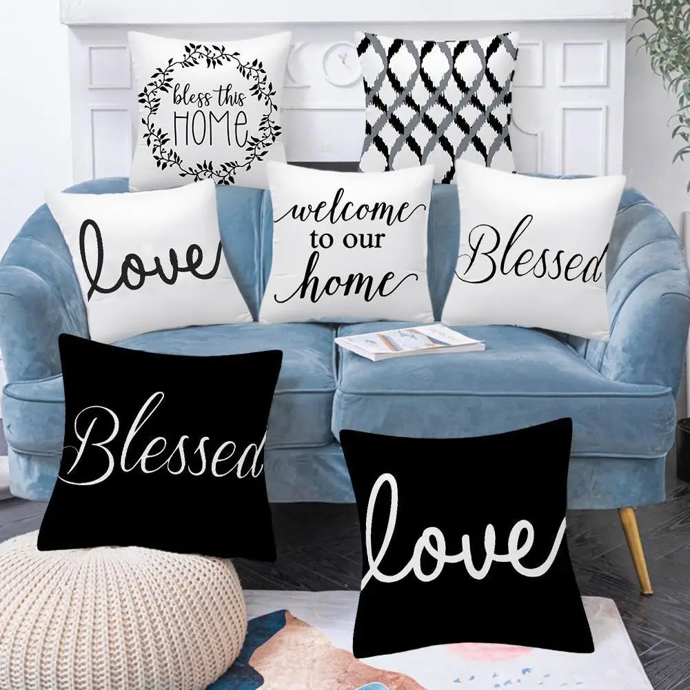 

С надписью «Love» и благословение дома накидки на подушки, черный, белый цвет наволочка автомобиль диван-кровать Nordic Декоративная Подушка Чех...