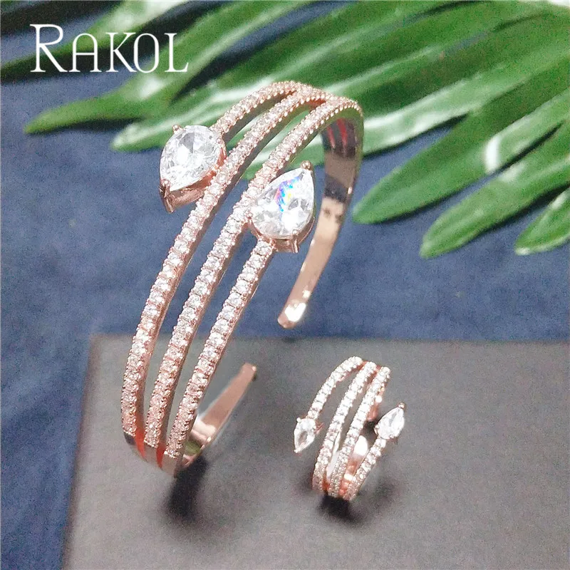 RAKOL Tready набор из браслетов и колец круглой формы с кубическим цирконием розового