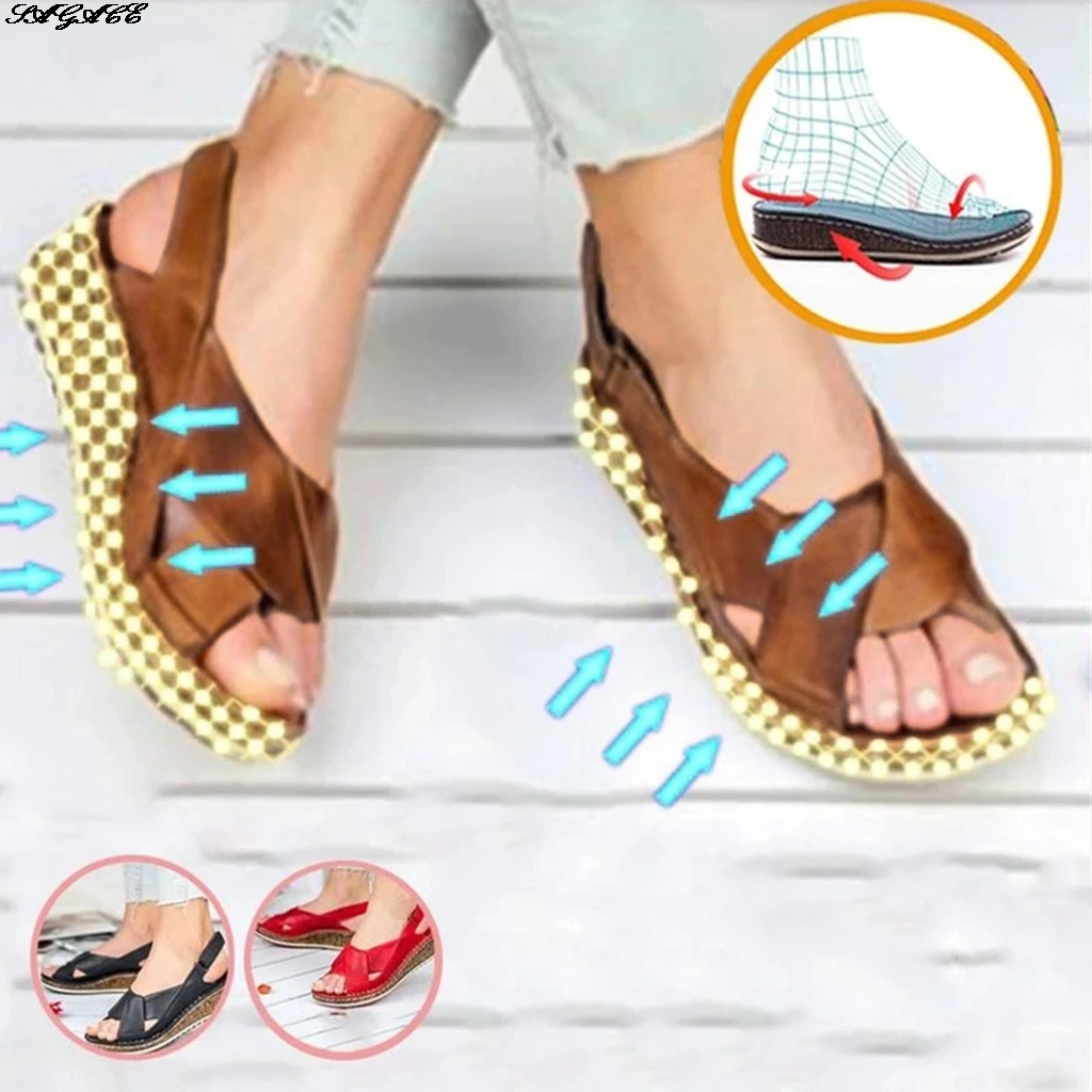 

SAGACE Women's Sandals Ladies Summer Hollow Out Wedge Buckle Sandals Casual Shoes Female Soft Beach Shoes Plus Size 35-43