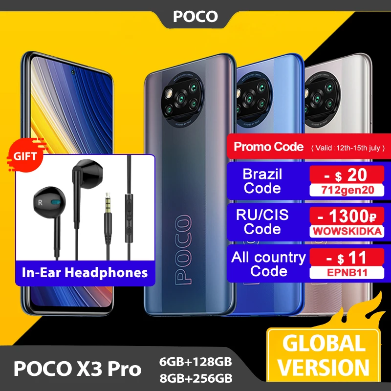 Глобальная версия POCO X3 Pro 6 ГБ 128 ГБ/8 256 мобильный телефон Snapdragon 860 120 Гц DotDisplay 732G 48MP