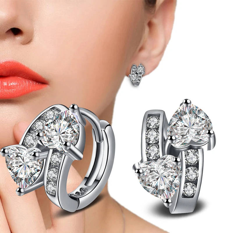 

Women's Fashion Charming Hoop Earrings Heart-Shape Zirconia Stone Crystal Shiny Hoops Huggies Elegant Earring Piercing Jewelry