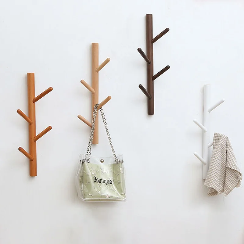 

Nordic Simple Beech Tree Wall Hanging Solid Wood Coat Hook Storage Rack Wall Hanging Wooden Hanger