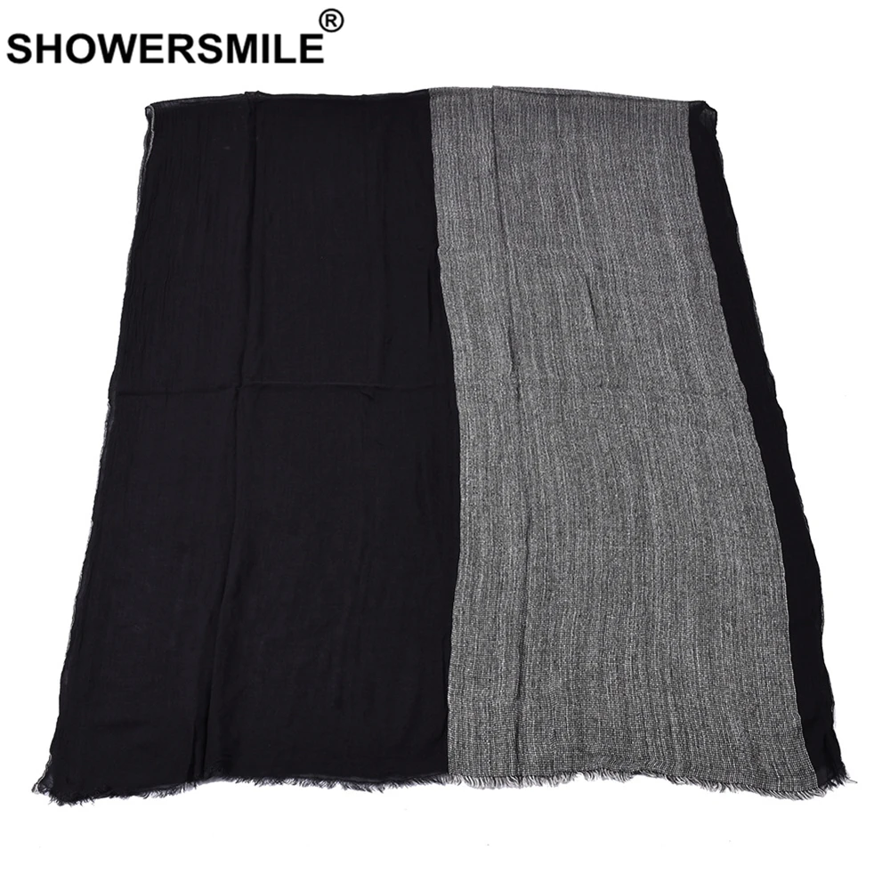 SHOWERSMILE черный хлопковый льняной шарф мужской длинный лоскутный для мужчин зимние