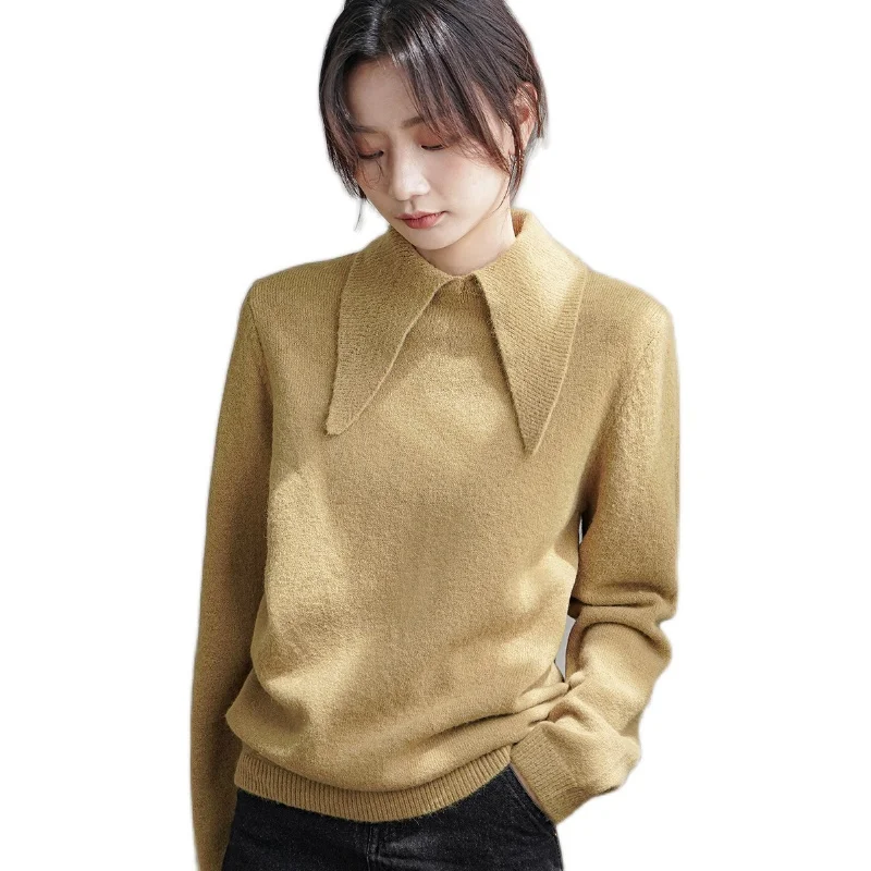 

Will the new polo lapel pure color restoring ancient ways knitting a sweater