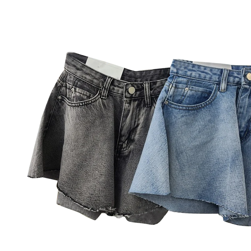 

TWOTWINSTYLE Denim A Line Shorts For Women High Waist Pockets Plus Size Korean Short Pants Female 2021 Summer Clothing Fashion