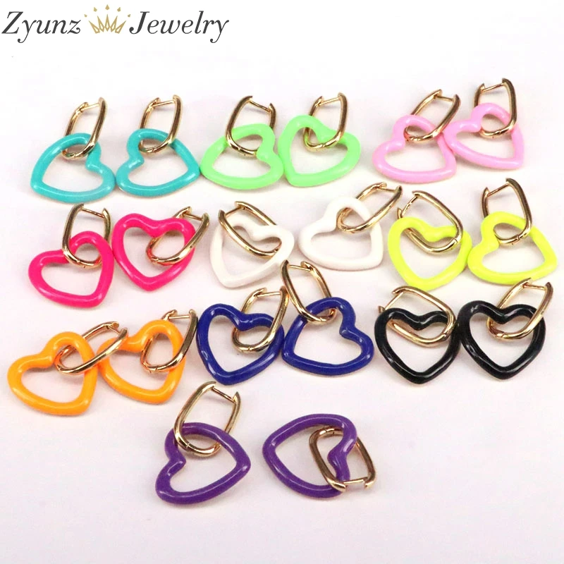 Серьги-подвески золотистые с эмалью в форме сердца 5 пар | Украшения и аксессуары