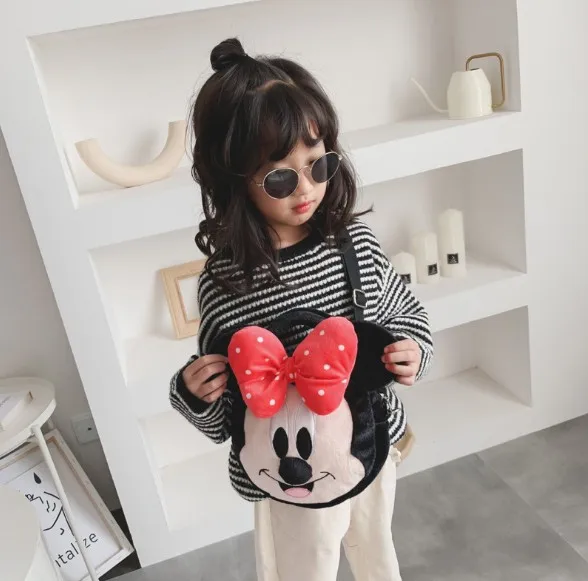 Милый плюшевый рюкзак с Микки Маусом и Минни Маус женская мягкая сумка на плечо